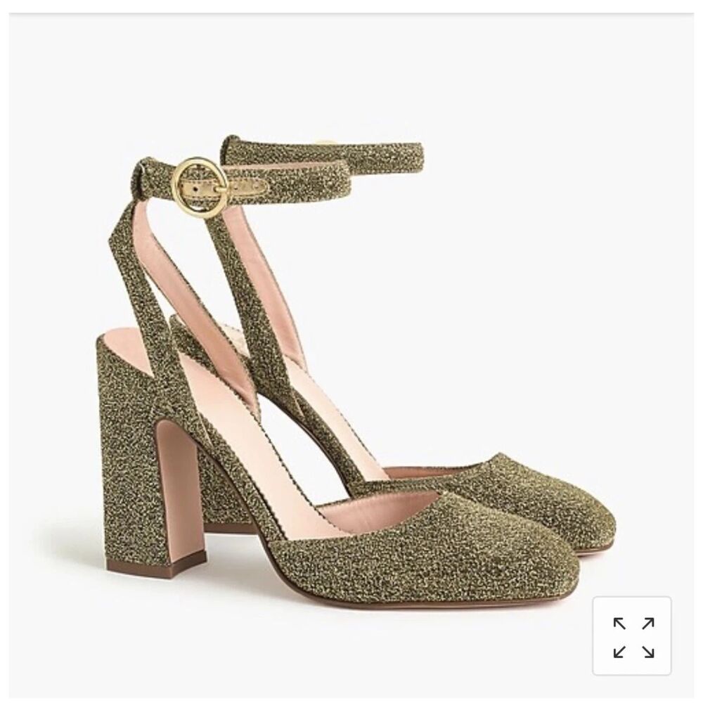 J. Crew Harlow Ankle Strap Pumps in Shimmering Gold Size 9